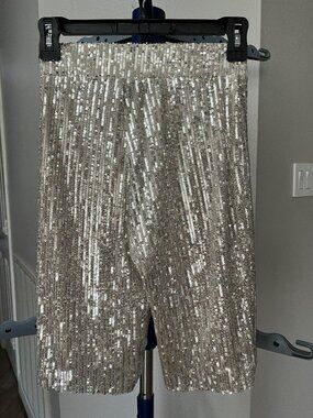 Meshki Silver Sequin Biker Shorts XS NWT Christinabikershort Party Club Sparkly